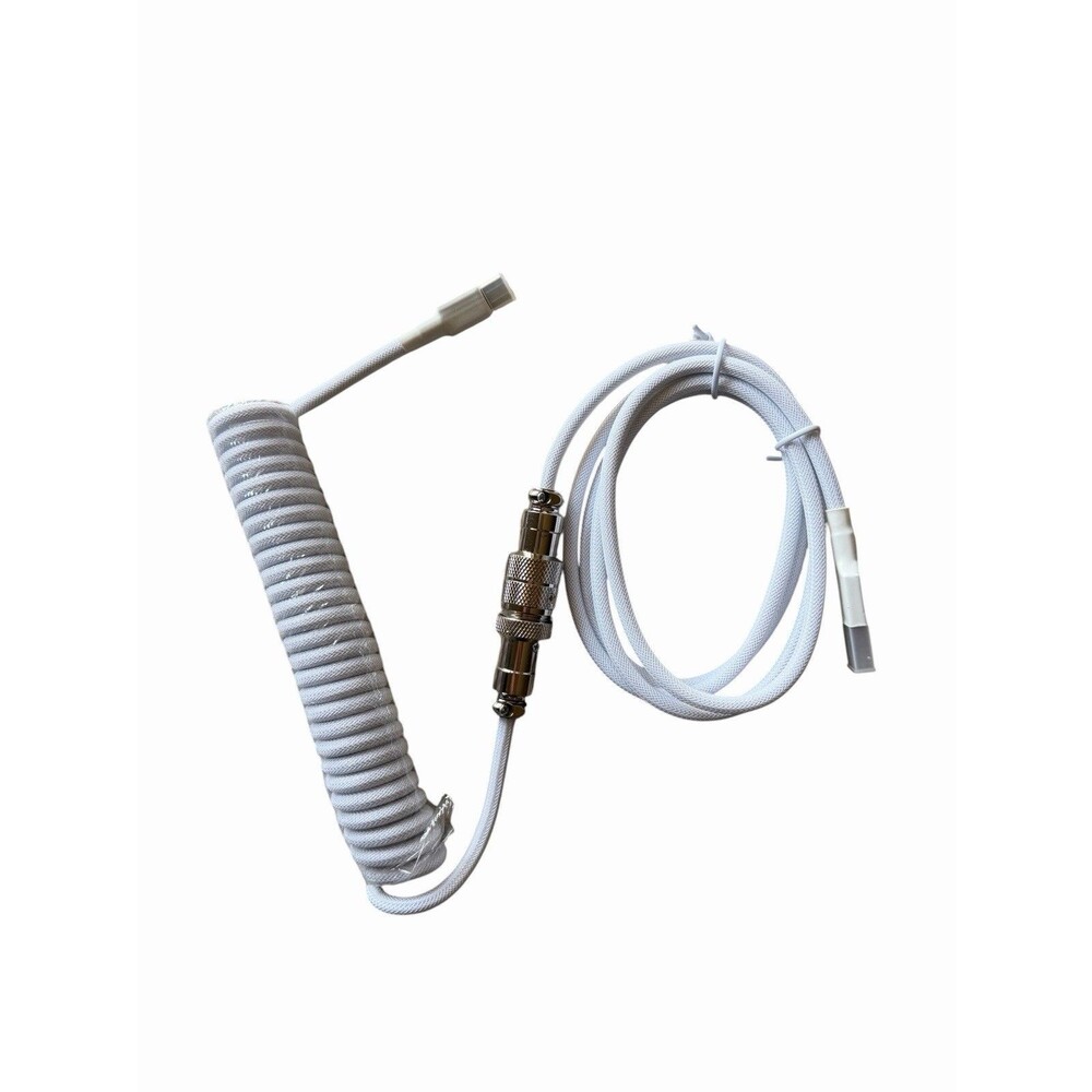 NEW White Coiled USB C Keyboard Cable Braided Detachable 5 Pin Aviator Connector